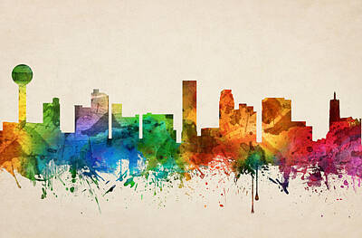 Skylines Paintings - Knoxville Tennessee Skyline 05 by Aged Pixel