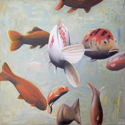 Roaring Red - Koi fishes by Elisenda Vila