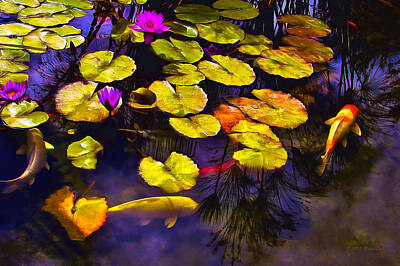 Lilies Photos - Koi Pond by Brian Tada