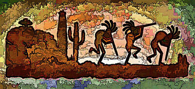 Abstract Landscape Digital Art Rights Managed Images - Kokopelli Dancers Abstract Painterly I  Royalty-Free Image by Linda Brody