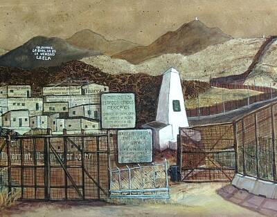 Sarah Yeoman Crow Paintings - La Fronera Hoy The Border Today by Candy Mayer
