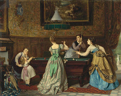 Charles Edouard Boutibonne Painting - Ladies Playing Billiards by Charles Edouard Boutibonne