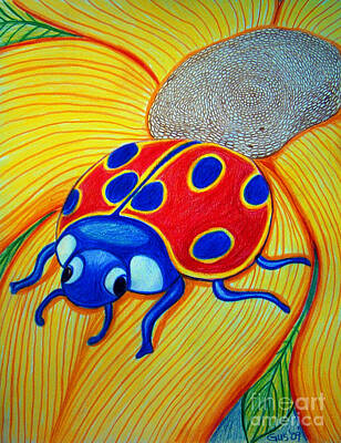 Sunflowers Drawings Rights Managed Images - Lady Bug Royalty-Free Image by Nick Gustafson