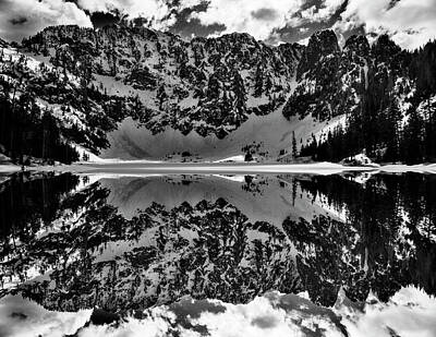 Vintage State Flags - Lake 22 Winter Black and White Reflection by Pelo Blanco Photo