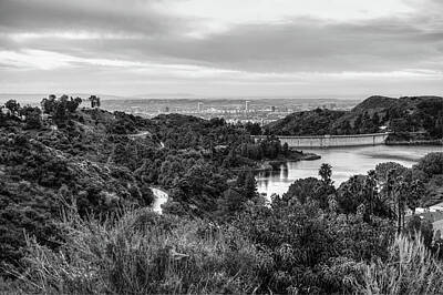 Cities Royalty-Free and Rights-Managed Images - Lake Hollywood from Hollywood Hills in Black and White - Los Angeles California by Gregory Ballos