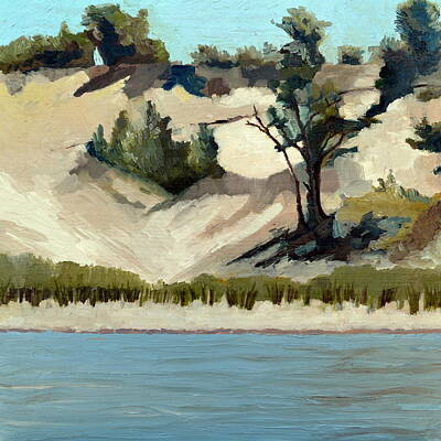 War Ships And Watercraft Posters - Lake Michigan Dune with Trees and Beach Grass by Michelle Calkins