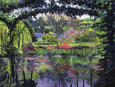 Lilies Paintings - Lakeside Giverny by David Lloyd Glover