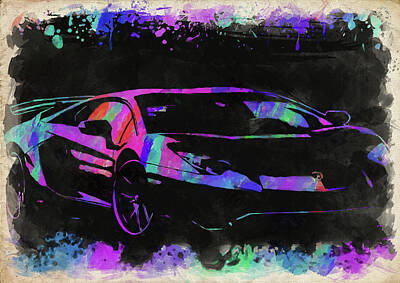 Sports Photos - Lamborghini Aventador Watercolor by Ricky Barnard