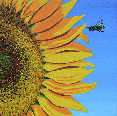 Sunflowers Paintings - Sunflower and Bee by Beatriz Portela