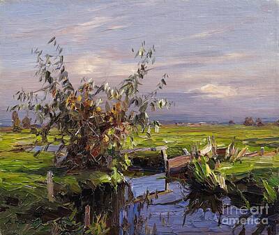 Landscapes Paintings - Landscape with a Weir by Celestial Images