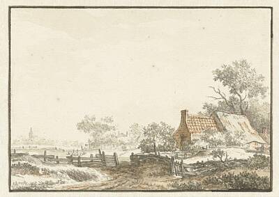 Black And White Rock And Roll Photographs - Landscape with farm, JF Delcourt, 1772 by JF Delcourt