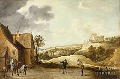 Landscapes Royalty-Free and Rights-Managed Images - Landscape with Peasants Playing Bowls Outside an Inn by Celestial Images