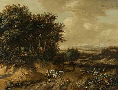 On Trend Light And Airy - Landscape With Wandering Figures, A Horse And Dog. by Celestial Images