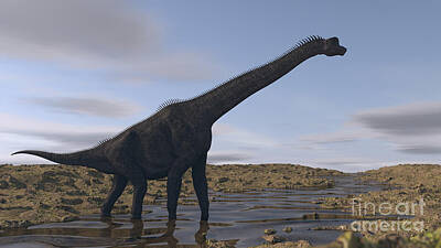 Reptiles Digital Art - Large Brachiosaurus Walking Along A Dry by Kostyantyn Ivanyshen