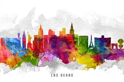 Skylines Paintings - Las Vegas Nevada Cityscape 13 by Aged Pixel