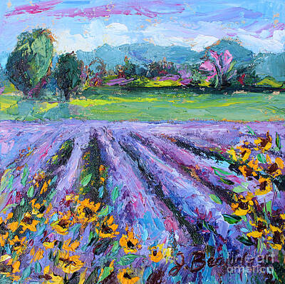 Sunflowers Paintings - Lavender and Sunflowers in Bloom by Jennifer Beaudet