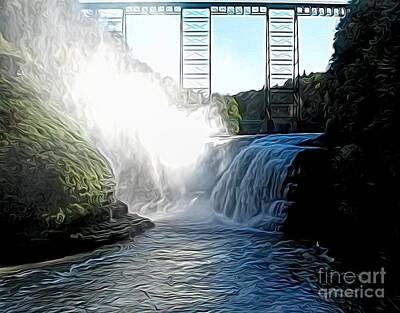 Roses Royalty-Free and Rights-Managed Images - Letchworth State Park Upper Falls and Railroad Trestle Abstract by Rose Santuci-Sofranko
