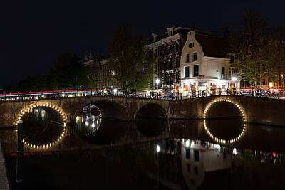 Fireworks - Light Trails and Circles - Reflecting on Magical Amsterdam Canals by Georgia Mizuleva