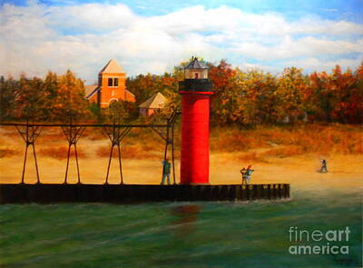 Cultural Textures - South Haven, MI Lighthouse in 4 Seasons Fall by Michael John Cavanagh