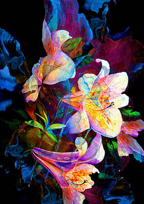 Abstract Flowers Paintings - Lily Fiesta Garden by Hanne Lore Koehler