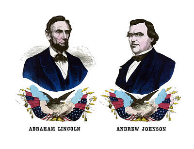Politicians Paintings - Lincoln and Johnson Campaign Poster by War Is Hell Store