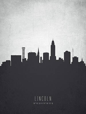 Skylines Paintings - Lincoln Nebraska Cityscape 19 by Aged Pixel