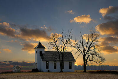 Black And White Horse Photography - Little Church On The Prairie by Theresa Campbell