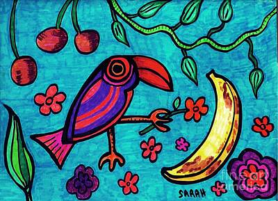 Food And Beverage Drawings - Little Toucan by Sarah Loft