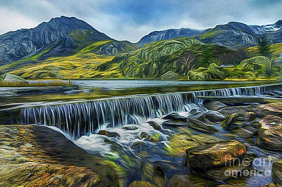 Landscapes Mixed Media Royalty Free Images - Llyn Ogwen Weir and Tryfan Royalty-Free Image by Ian Mitchell