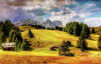 Animals And Earth Rights Managed Images - Log Cabin Landscape by Sarah Kirk Royalty-Free Image by Esoterica Art Agency