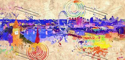 Recently Sold - London Skyline Mixed Media Rights Managed Images - London Grunge Skyline Royalty-Free Image by Daniel Janda