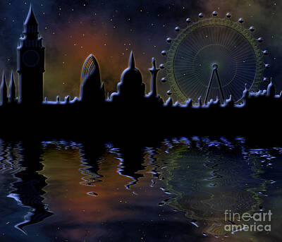 London Skyline Digital Art - London skyline at night by Michal Boubin