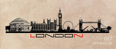 London Skyline Digital Art - London skyline city black by Justyna Jaszke JBJart