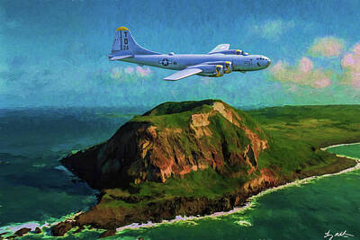 Modern Abstraction Pandagunda Rights Managed Images - Lone B-29 over Iwo Jima Oil Royalty-Free Image by Tommy Anderson