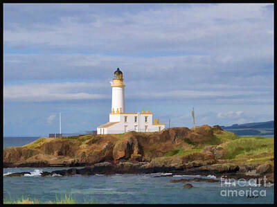 Vintage Movie Posters - Lone Lighthouse in  Turnberry Scotland by Roberta Byram