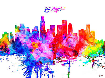 Skylines Mixed Media - Los Angeles Colorful Skyline by Daniel Janda