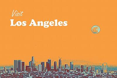 City Scenes Paintings - Los Angeles Travel Poster 2 by Celestial Images