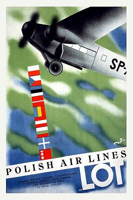 Transportation Mixed Media - LOT Polish Airlines, Poland - Flags Of The Countries - Retro travel Poster - Vintage Poster by Studio Grafiikka