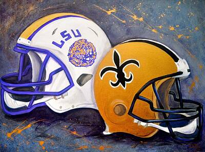Football Painting Royalty Free Images - Louisiana Fan Royalty-Free Image by Debi Starr