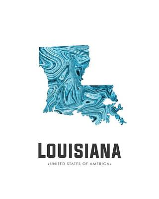 Abstract Mixed Media - Louisiana Map Art Abstract in Blue by Studio Grafiikka