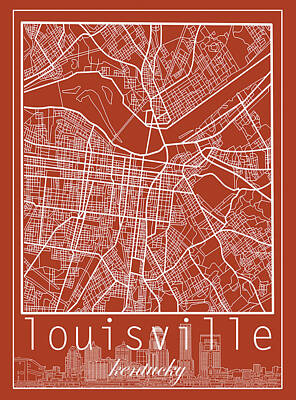 Abstract Skyline Digital Art - Louisville Kentucky City Map 5 by Bekim M
