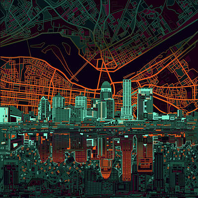 Abstract Skyline Digital Art - Louisville Kentucky Skyline Abstract 11 by Bekim M