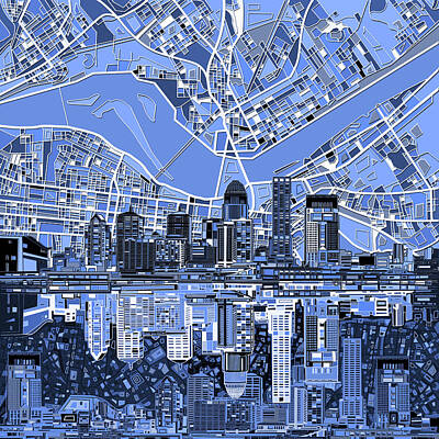 Abstract Skyline Digital Art - Louisville Kentucky Skyline Abstract 4 by Bekim M