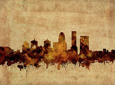 Abstract Skyline Royalty Free Images - Louisville Kentucky Skyline Vintage Royalty-Free Image by Bekim M