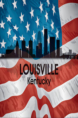 Abstract Skyline Digital Art Rights Managed Images - Louisville KY American Flag Vertical Royalty-Free Image by Angelina Tamez