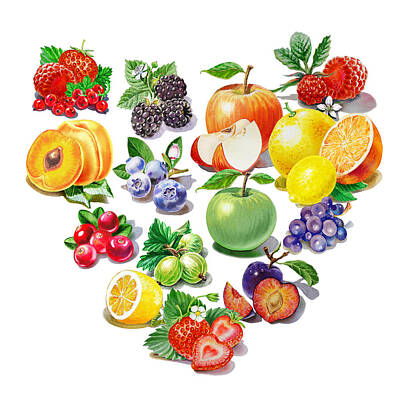 Food And Beverage Paintings - Love Fruits And Berries by Irina Sztukowski