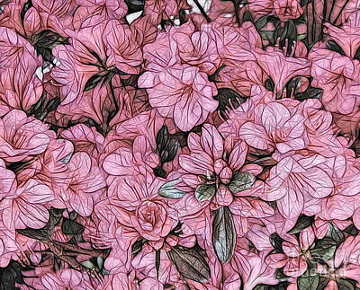 Abstract Flowers Photos - Macro of Pink Azaleas Rhododendron Flowers Abstract Sketch Effect by Rose Santuci-Sofranko