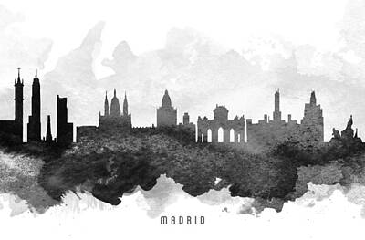 Skylines Paintings - Madrid Cityscape 11 by Aged Pixel