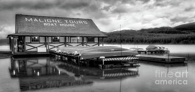 Christmas Patents Royalty Free Images - Maligne Lake Boathouse bw Royalty-Free Image by Jerry Fornarotto