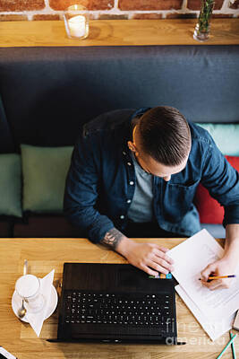State Pop Art - Man doing paperwork in a cafe. by Michal Bednarek
